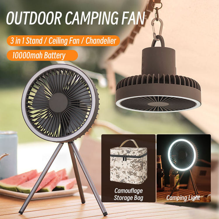 Desktop USB Rechargeable Fan lamp Metal Tripod Portable Outdoor Led Ceiling Fans Camping Light