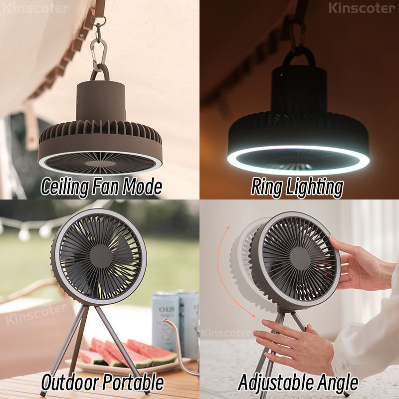 Desktop USB Rechargeable Fan lamp Metal Tripod Portable Outdoor Led Ceiling Fans Camping Light