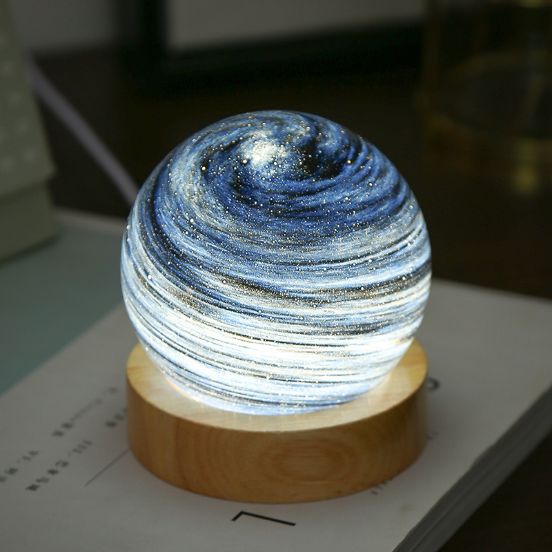 Art Crafts Home Ornaments USB Glass Ball Desk Lamp Astronomical Fantasy Rainbow Planet Star Night Light