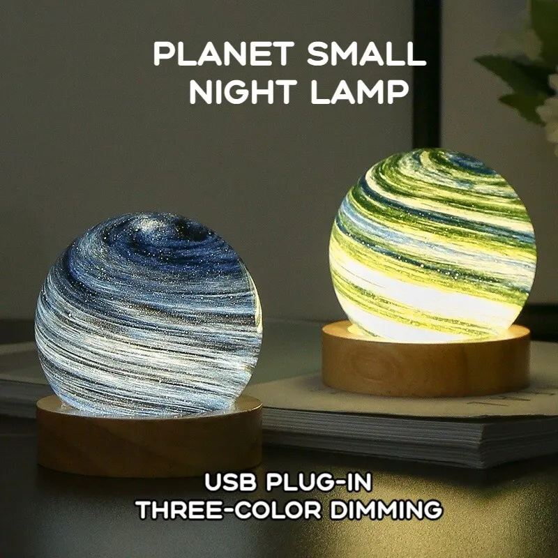 Art Crafts Home Ornaments USB Glass Ball Desk Lamp Astronomical Fantasy Rainbow Planet Star Night Light