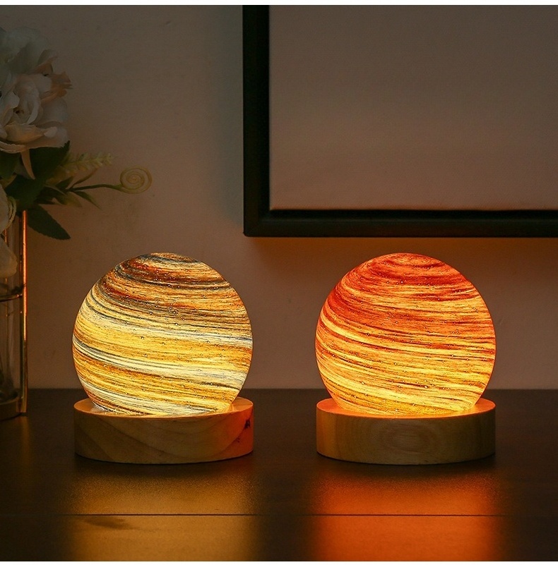 Art Crafts Home Ornaments USB Glass Ball Desk Lamp Astronomical Fantasy Rainbow Planet Star Night Light