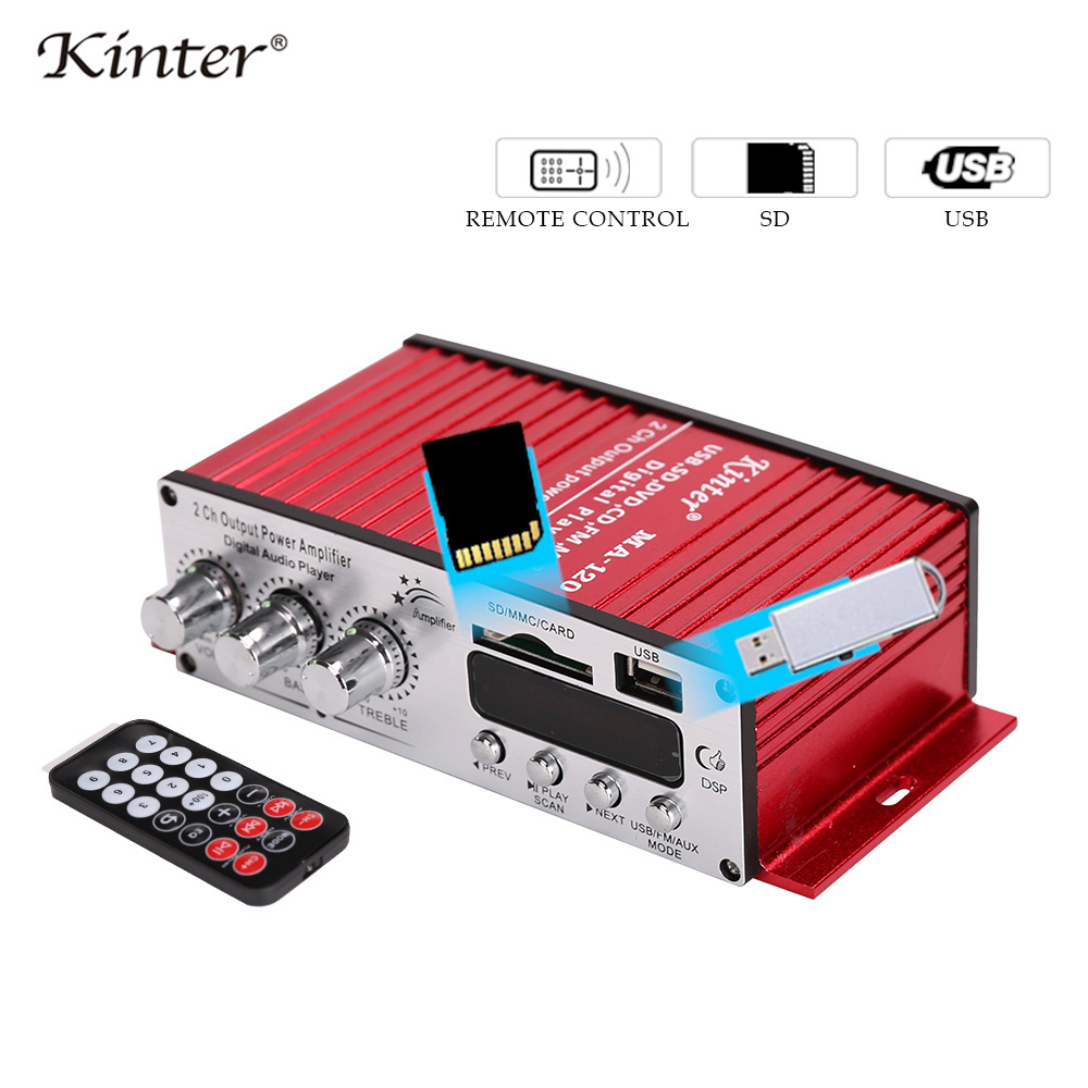 Kinter MA-120 12v 2 channel sound mini hifi car power audio stereo amplifier with USB SD FM for music system