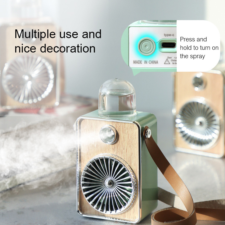 Kinscoter Recharge Fan Electric Mini Usb Cooling Retro Speaker Model Portable Neck Fan For Birthday Gift