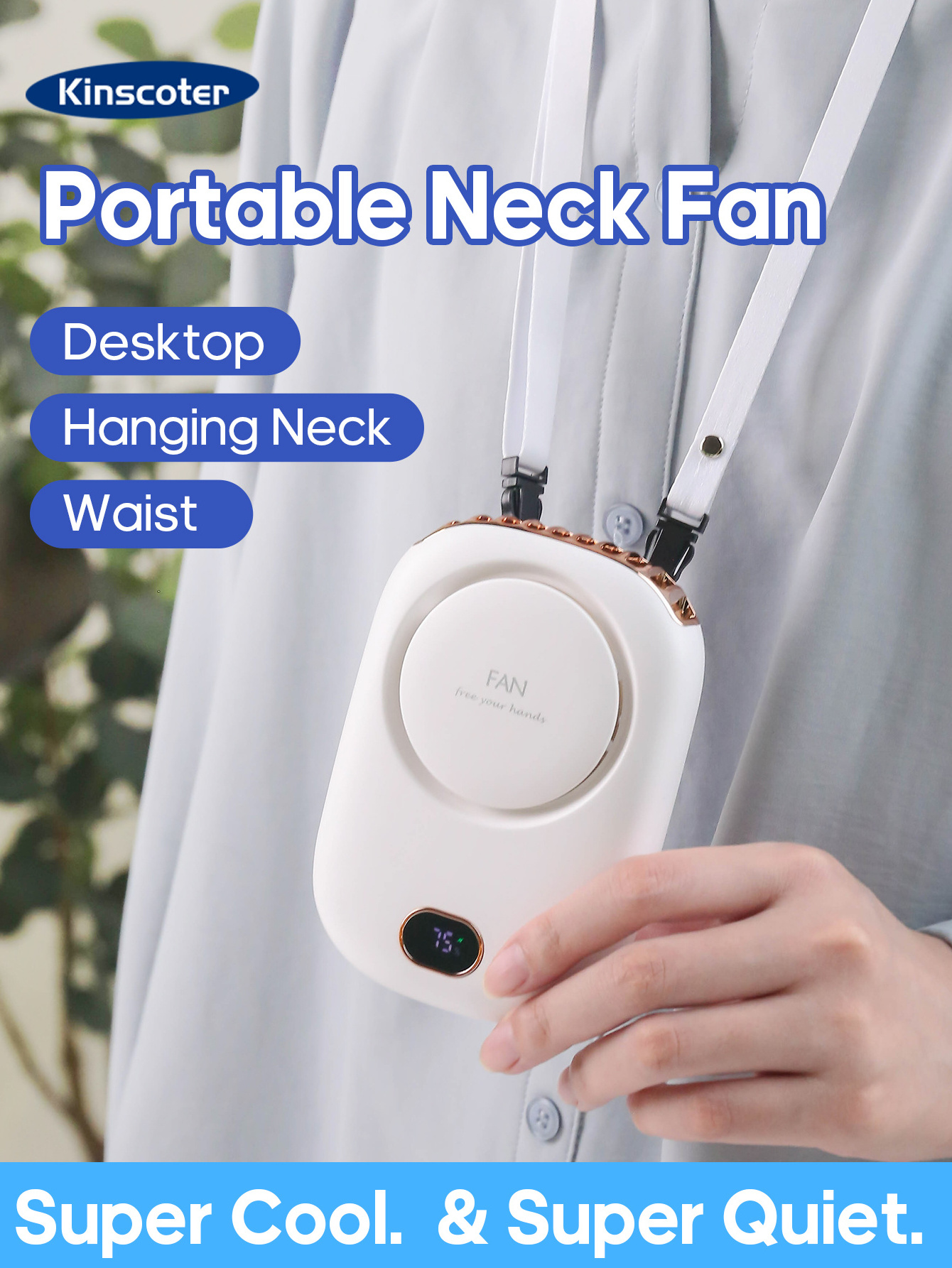 Necklace Fan Kinscoter 2000mah Battery Air Cooler Mini Portable Rechargeable Bladeless Waist Hanging Neck Fan