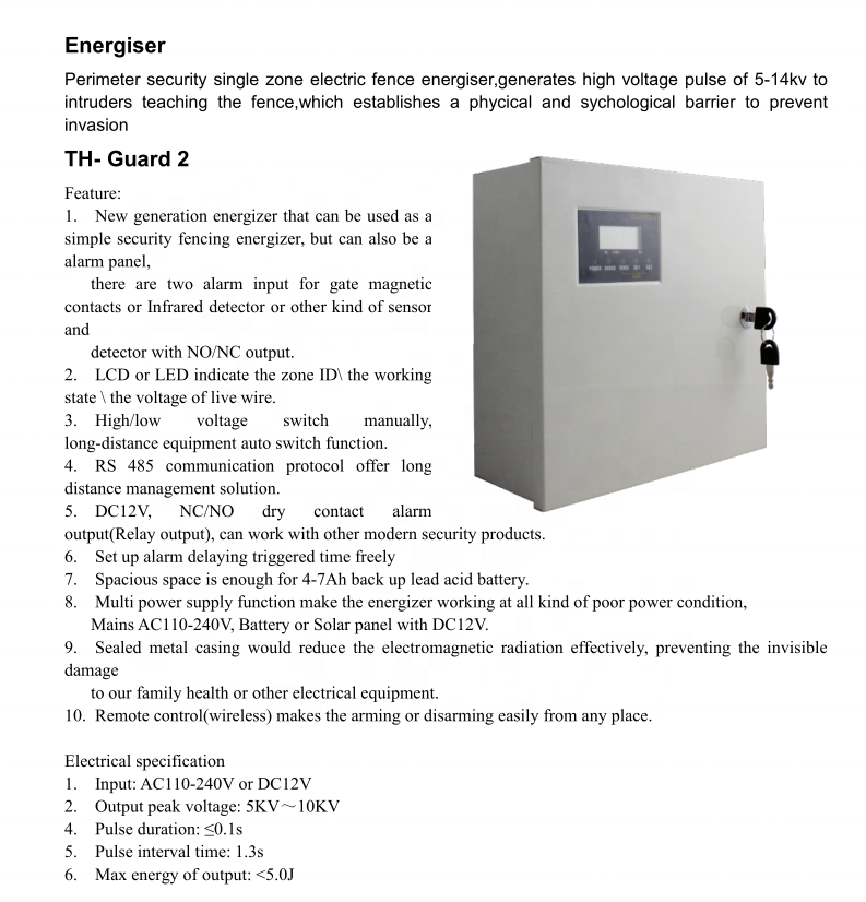 Dual zone 10KV high voltage electric fence energizer for residential security