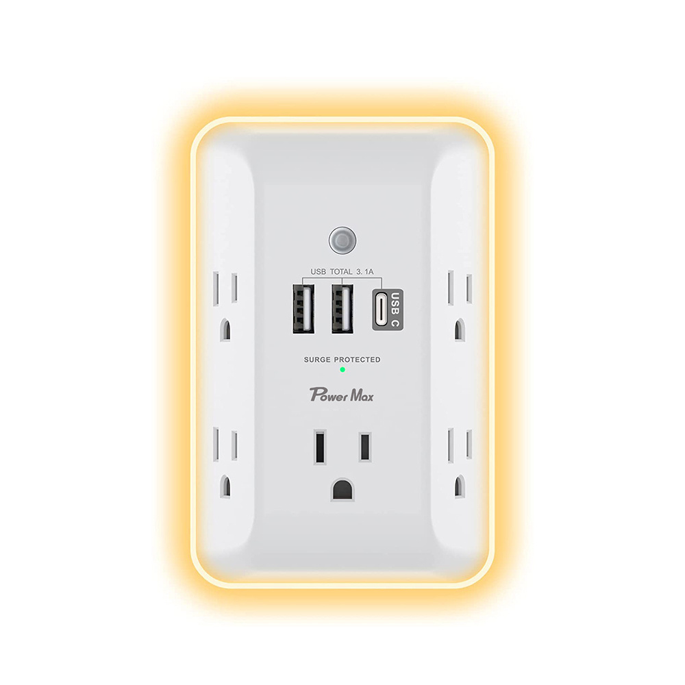 Outlet Extender with Night Light And 4 USB Ac Outlet Extension Cord Electrical  Plug Adapter travel socket plug universal socket