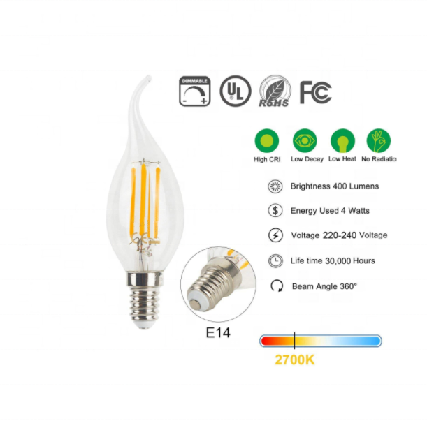 E14 220V LED Lamp C35T LED Dimmable Filament Candle Bulbs led bulb filament light