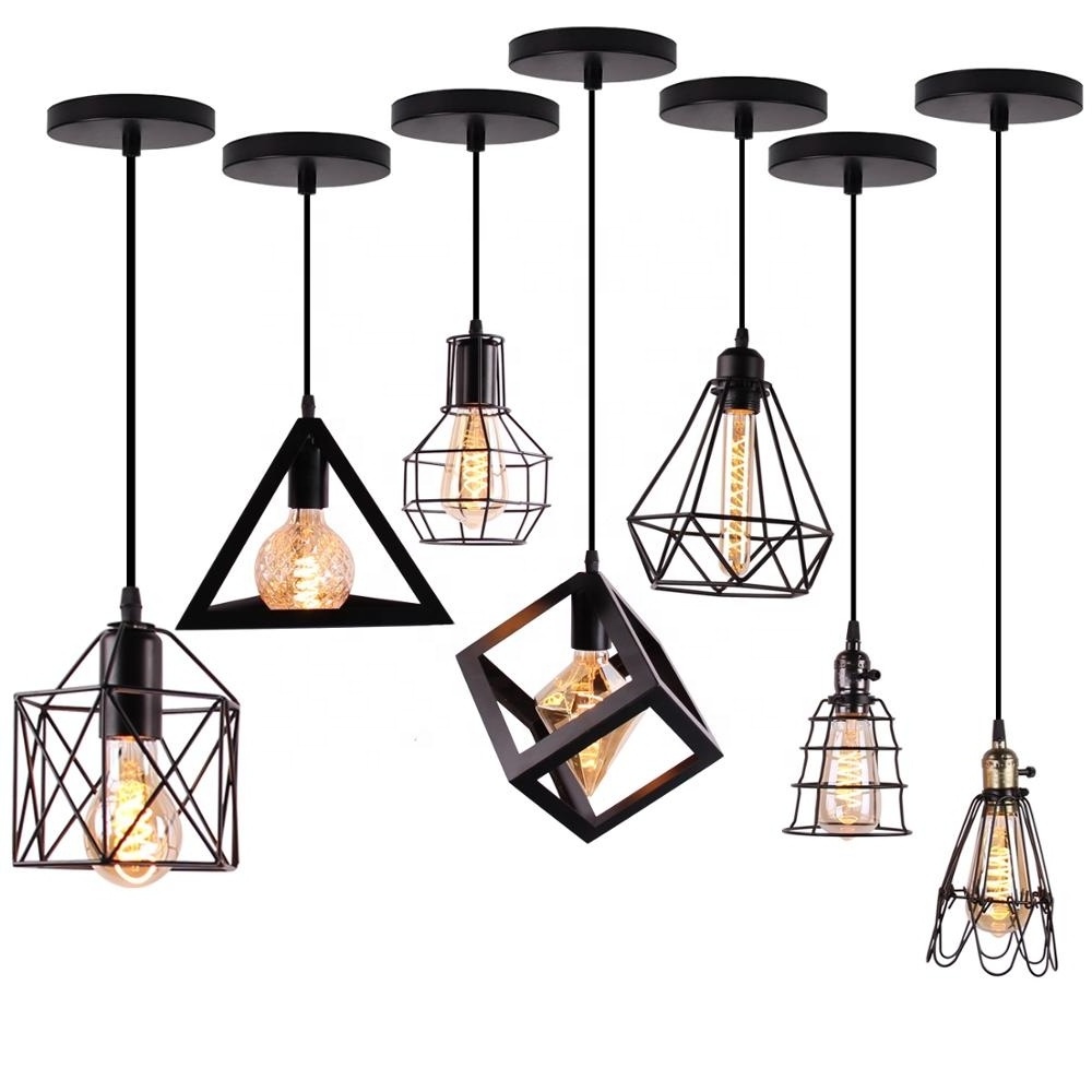 Nordic Pendant Lights Modern Industrial Vintage Iron Art Cage Hanging Ceiling Lamp E26 E27 LED Bulb