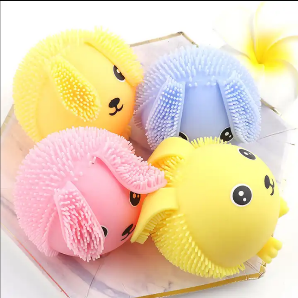 Wholesale Cute Rabbit TPR Giggle Time Stretchy Stress Tension Reliever Decompression Toys LED Light Up Puffer Ball