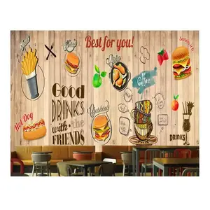 Restaurant Wallpaper Design Customizable Restaurant wallpaper sticker Pizza Hamburger Shop Wallpaper For Sell