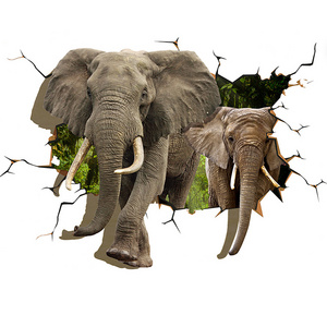 Custom printing 3D PVC Wall Paper Designs Elephant Animal Wall Sticker for Kids Bed Room