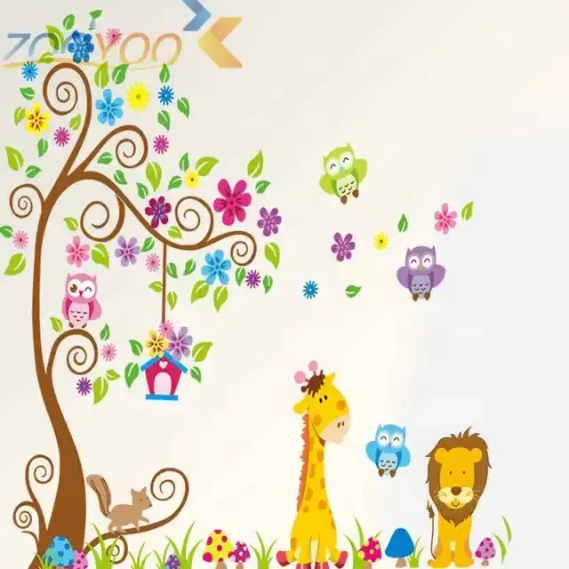 Cartoon Jungle Animals Kids Wall Decoration Stickers Wall Decals Removable Vinyl Wall Paper Stickers Kids Nursery Bedroom