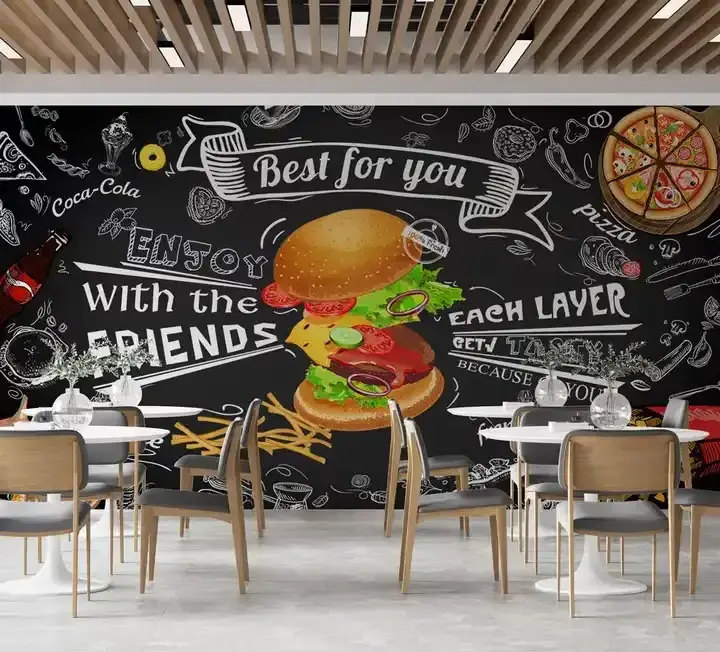 Burger Fast Food Restaurant Coffee Shop Kitchen Photo Background Wallpaper Living Room 3D Wall Art Mural Wallpaper