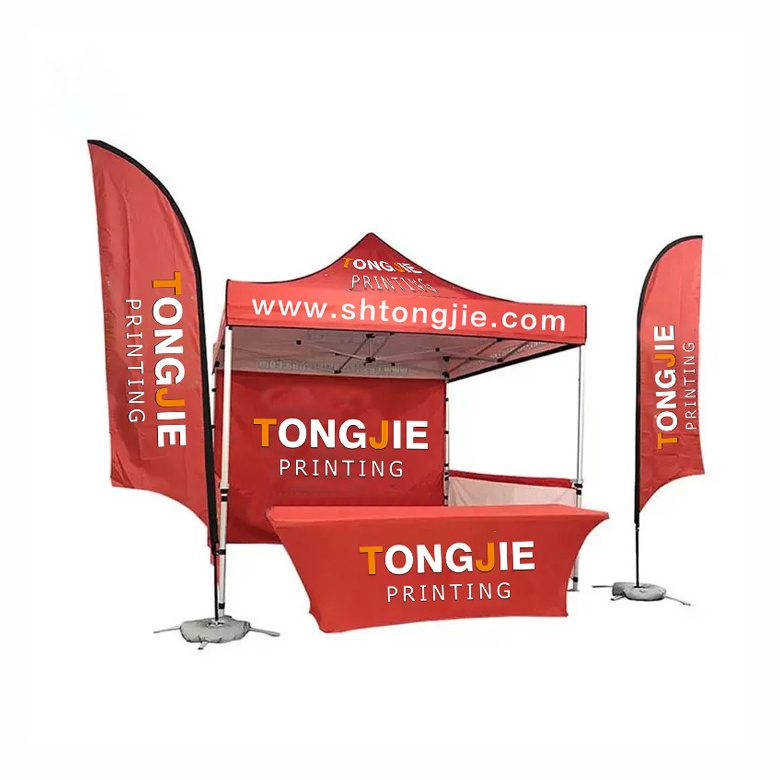 40 Aluminum tube hexagonal 3x3 tent top back wall 2 half wall 2flag 6ft custom table cloth full set of trade show tents