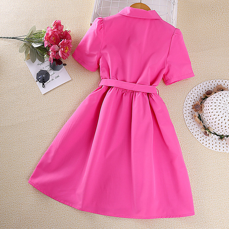 2023 Summer New Casual Girls Dresses Solid Color Short sleeved Shirt Dress Fashion Princess Kid Dress for Girls of 10-11 Years