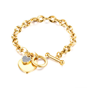 Fashion Polished Stainless Steel Bracelet Love Heart Pendant Designer Gold Plated Titanium OT Buckle Bracelet