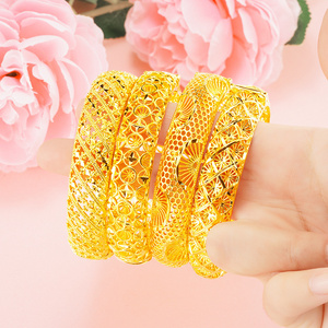 Women's vintage jewelry 24k gold plated brass bracelet Vietnam sargent hollowed-out buckle bracelet