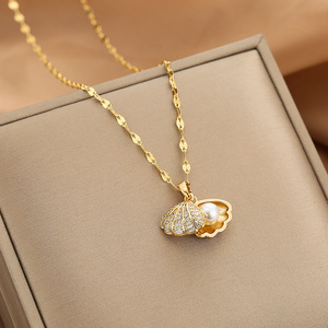 18k gold plated shell pearl pendant necklace rose gold diamond clavicle chain women necklace