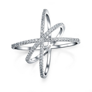 New Fashion Geometric Pave Crystal CZ Cris Cross Atomic X Planet 925 Sterling Silver Ring