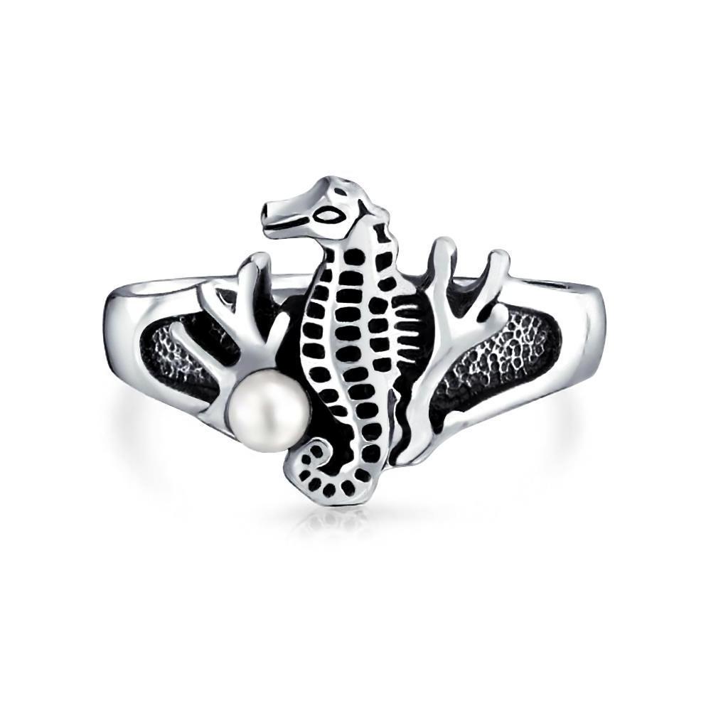 Sea Life Beach Coral Reef Seahorse Ring 925 Sterling Silver 1MM Band