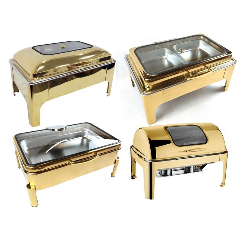 display stainless steel pour buffet food warmer round luxury gold chafing dish