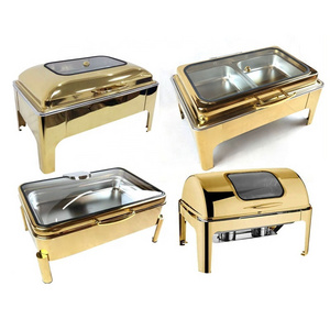 display stainless steel pour buffet food warmer round luxury gold chafing dish