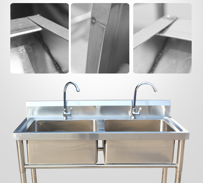 Yantai tongli Hotel restaurant kitchen equipment free standing heavy duty Single double bowl Stainless steel sink