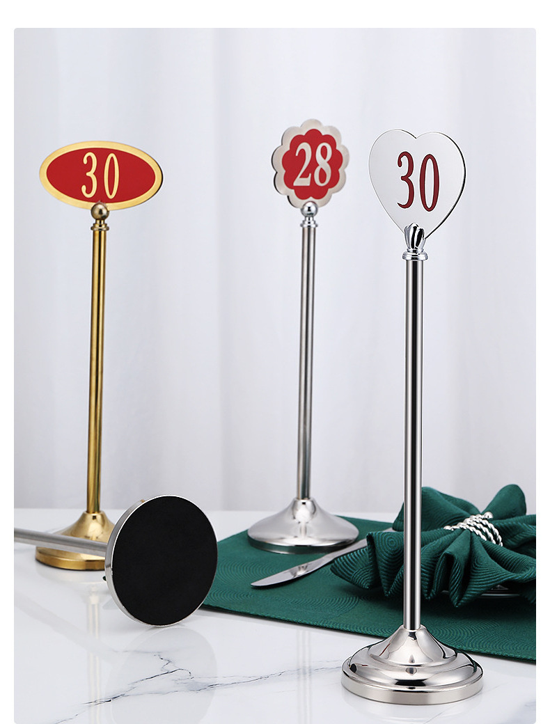 Yantai tongli metal restaurant menu holder stainless tables gold stand table number holders