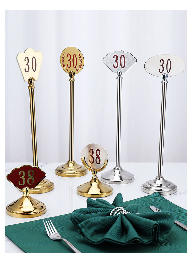 Yantai tongli metal restaurant menu holder stainless tables gold stand table number holders