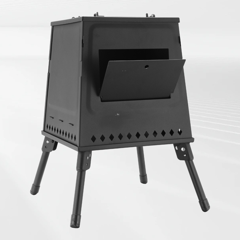 Black Smokeless Portable Outdoor Grill Wood Burning Stove With Long Pipe For Tent