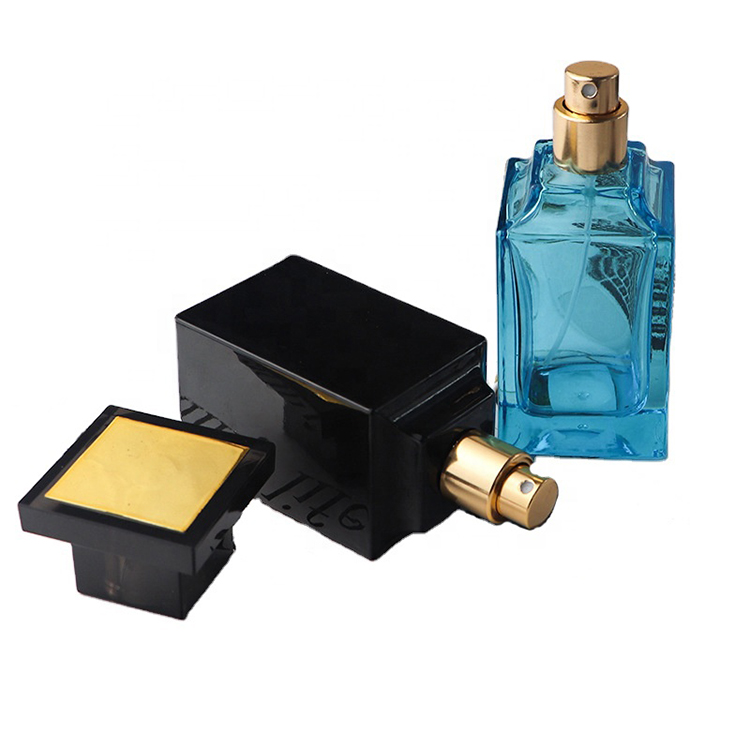 Luxury Empty Square Perfume Bottles Dark Blue Luxury Spray Perfume Bottle Glass Perfume Bottles 50ml With Package Box