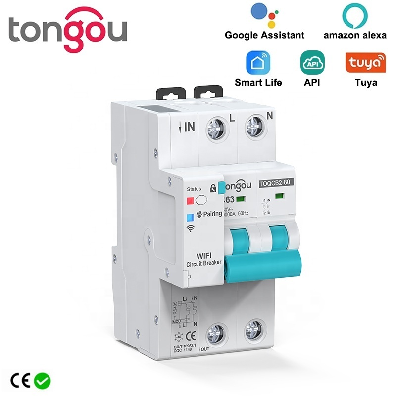 API Tuya 2P WiFi Circuit Breaker with Metering Smart Life Timer Remote Control Automatic Wireless Interrupter Reclosing Switch