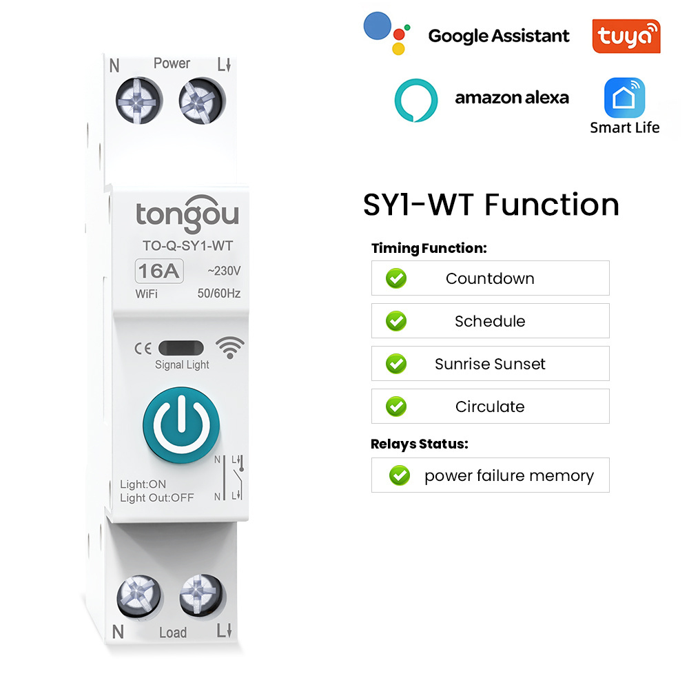 API TUYA WIFI With Metering 1P 63A DIN Rail for Smart Home wireless Remote Control Switch by APP TONGOU Smart Life Products