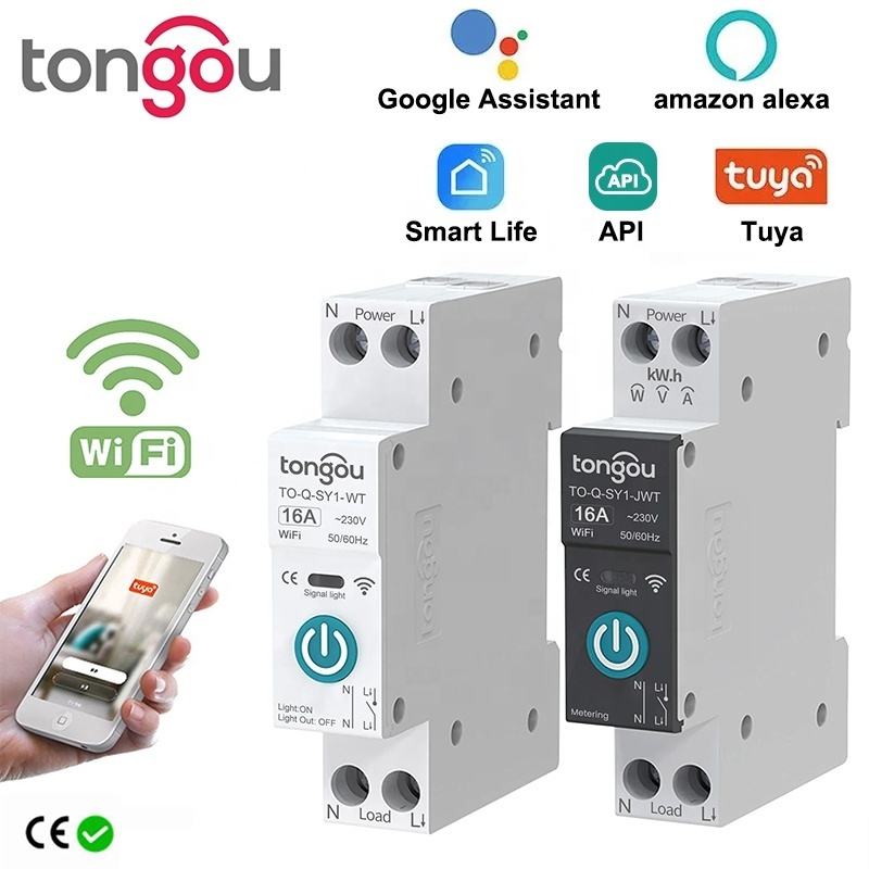 API TUYA WIFI With Metering 1P 63A DIN Rail for Smart Home wireless Remote Control Switch by APP TONGOU Smart Life Products