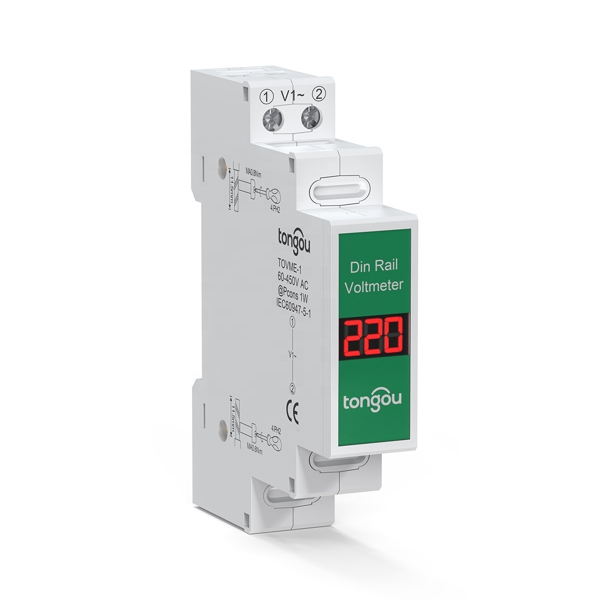 Din Rail Mount Single Phase Voltage Meter Ac 80-500V Mini Modular Voltmeter Gauge Indicator LED Digital Display TONGOU