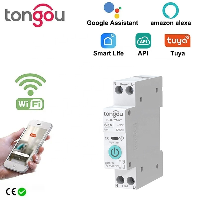 API  Din Rail WIFI Circuit Breaker Smart Switch Remote Control by TUYA Smart Home 18mm 63A Without Metering Function