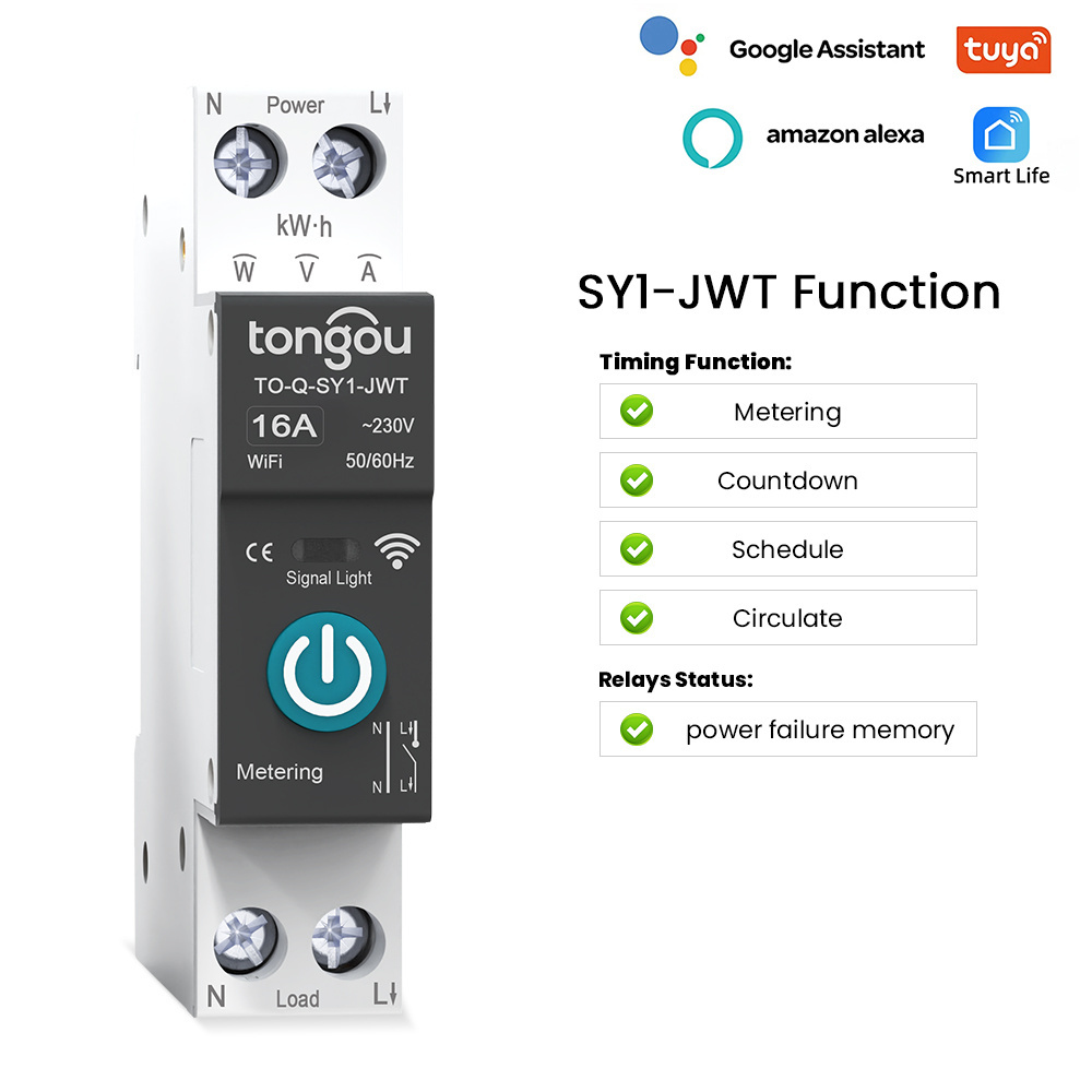 API TUYA WIFI With Metering 1P 63A DIN Rail for Smart Home wireless Remote Control Switch by APP TONGOU Smart Life Products