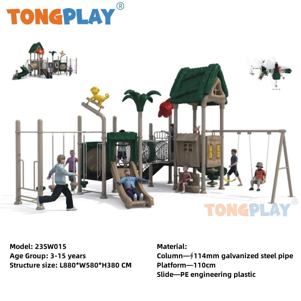 Theme Public Children Playground Children Games Plastic Slide Outdoor Playground Equipment With Swing