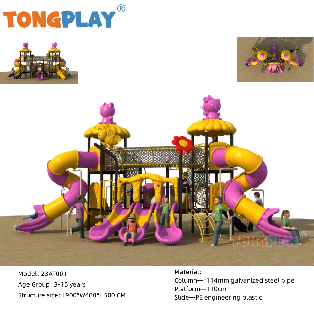 Cartoon Theme Park Tube Slide Amusement Park Games Plastic Kids Play Ground Children Outdoor Playground Equipment