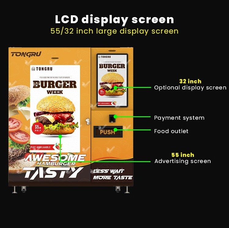 Hamburger roboter vending machine automat hot food pizza cheese burger vending machine fully automatic self powered