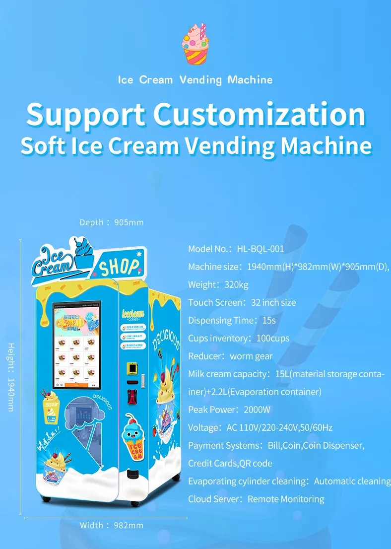 Factory sale automatic ice cream robot machine self sevice  soft serve ice cream vending machine