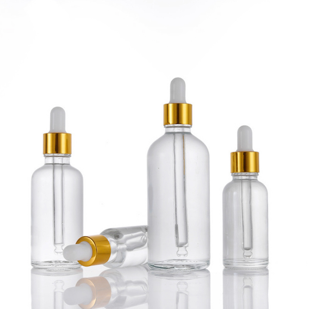 Skin care cosmetics bottles for essential oil glass dropper bottles 50 ml glass clear wholesale