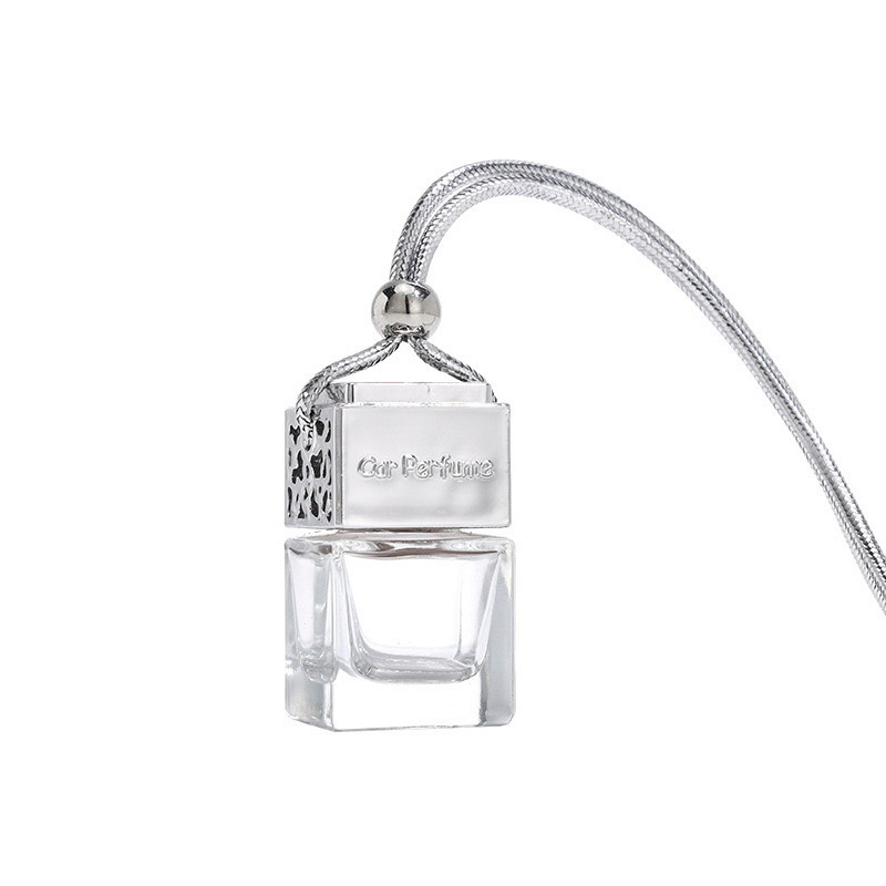 Customized empty hanging car perfume bottle freshener 10ml glass car perfume bottle square shape