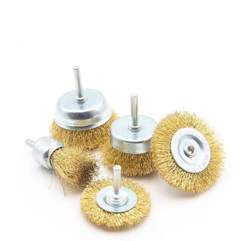 Drill Polishing Wheel 6mm Shank Bench Copper Plated Crimped Stainless Steel Wire Brush