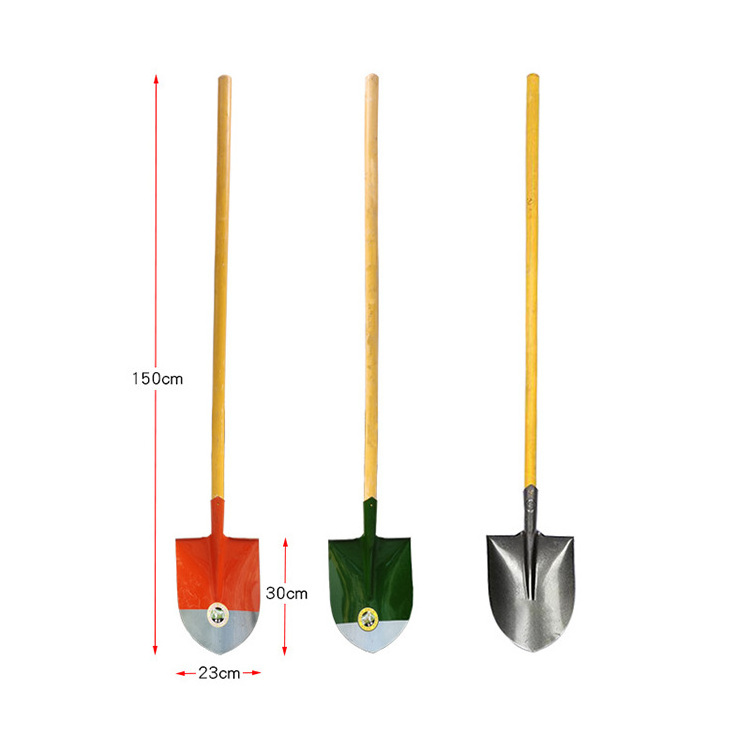 High quality shovel digging garden metal steel round construction shovel with wooden handle