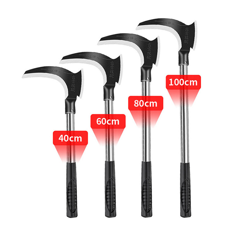 Multifunctional long handled outdoor weeding high manganese steel garden tool sharp double edged agricultural sickle