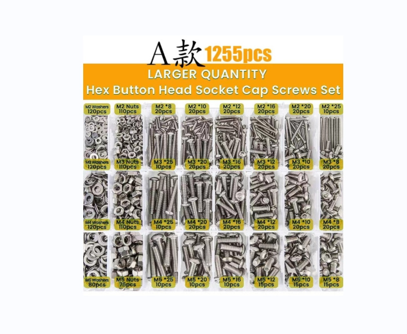 1255pcs M3 M4 M5 is specially supplied stainless steel countersunk head hexagon screw and nut combination Boxed screws