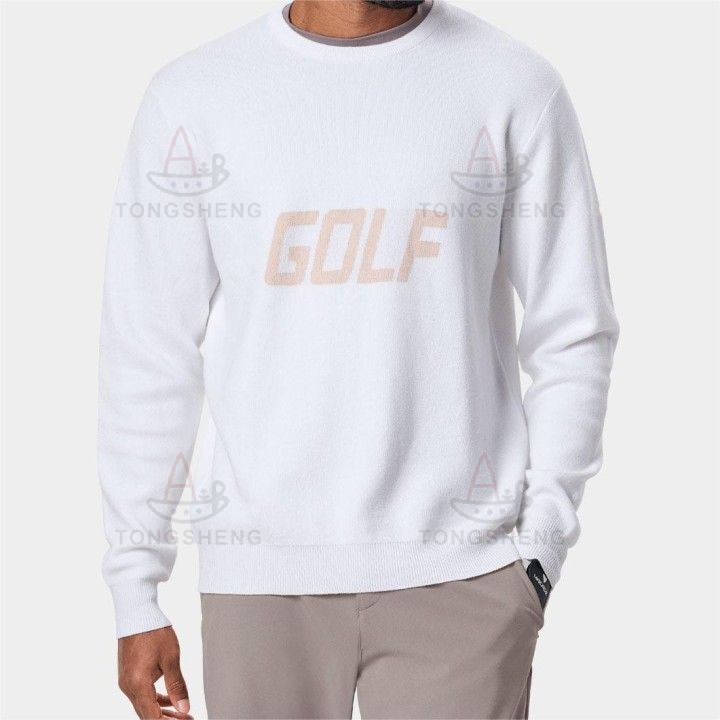 Latest Design Custom Ribbed Knit Cashmere Pullover Crewneck Golf Sweater Women Mens Custom Logo Golf Sweater