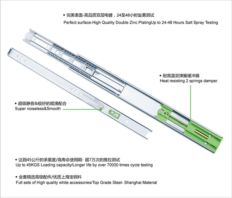 Jieyang Tussen Hardware Full Extension Ball Bearing Soft Close Drawer Slides