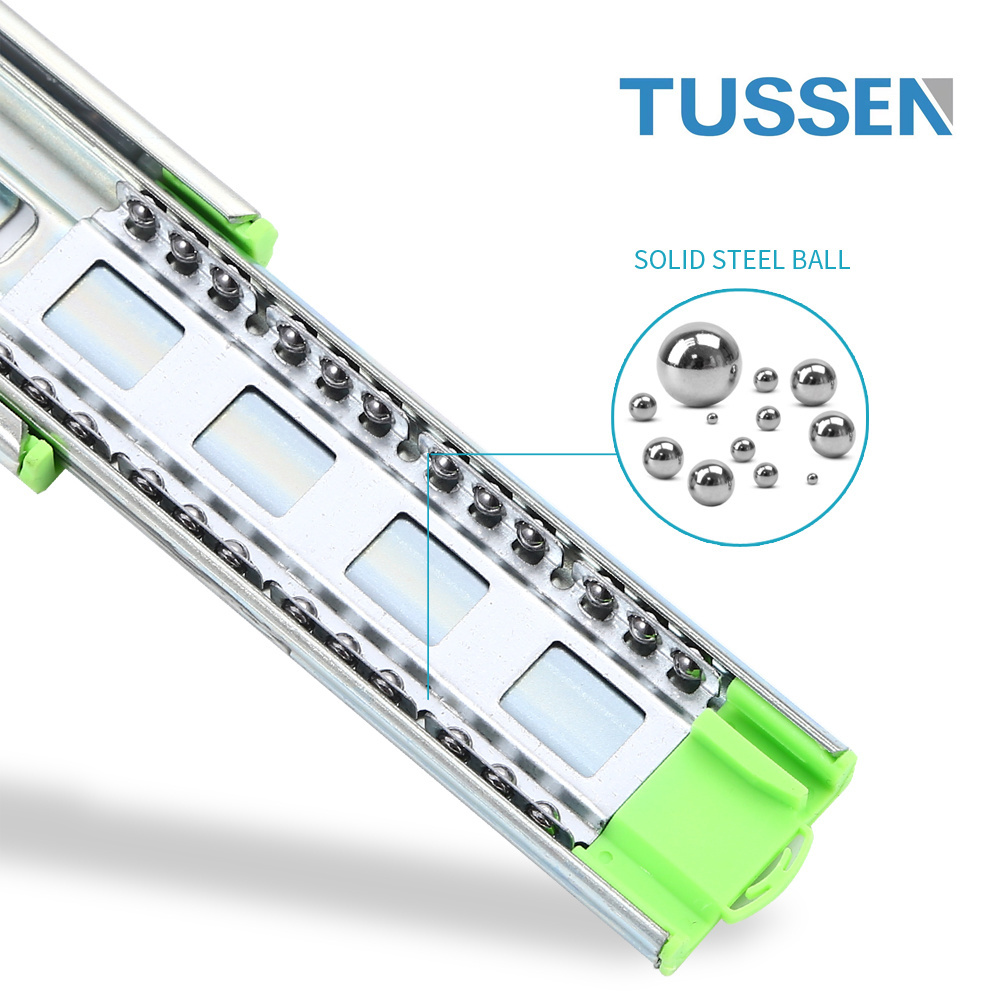 Jieyang Tussen 450mm 18 Inch 3 Folds Full Extension Heavy Duty Telescopic Cabinet Rail Ball Bearing Drawer Slide Soft Close